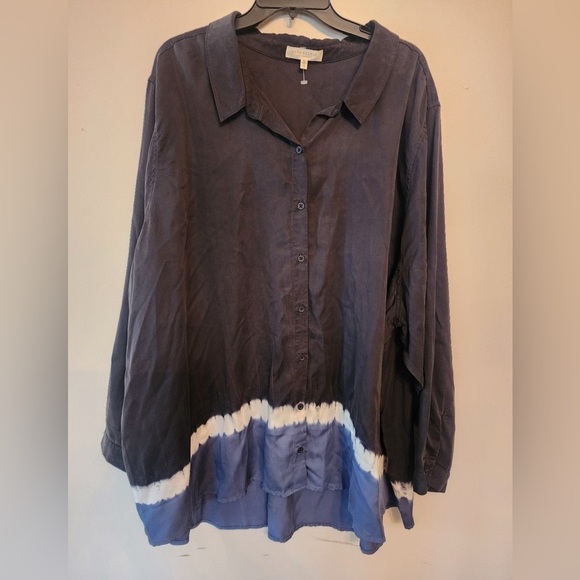 Side Stitch Tops - Side Stitch Button Down Stripe Dye Shirt Blue Stripe size womens 5x